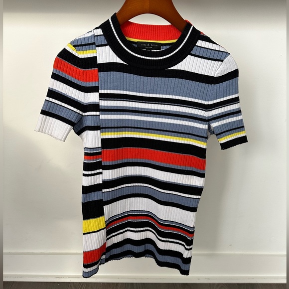 Rag & Bone Mason Ribbed Asymmetric Stripe Tee - Picture 3 of 9